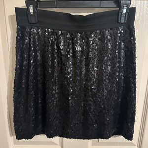 LC Lauren Conrad Sequin Straight Mini Skirt, Black, Sz Small